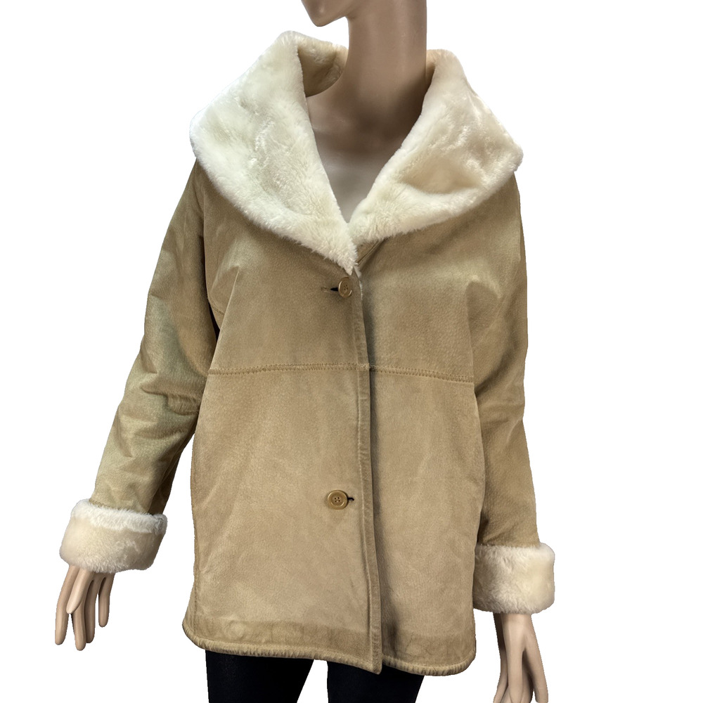Marvin Richards Vintage Tan Suede Coat Size S Faux Shearling Lined‎ Western Boho